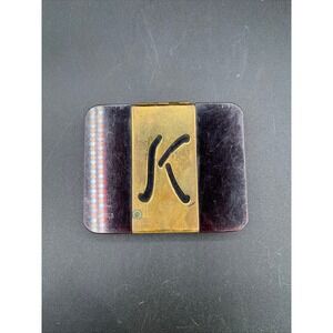 Vtg Initial K Monogrammed Compact Vanity Case Cigarette Case Red Lucite Brass